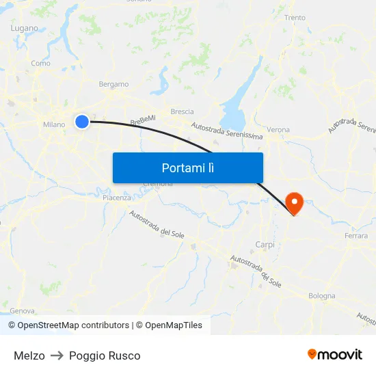 Melzo to Poggio Rusco map