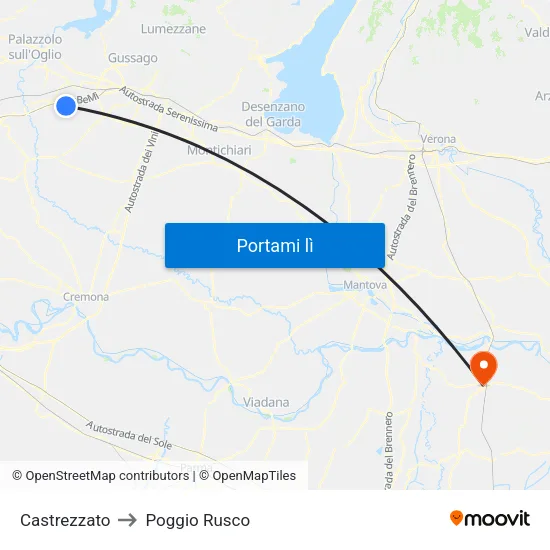 Castrezzato to Poggio Rusco map