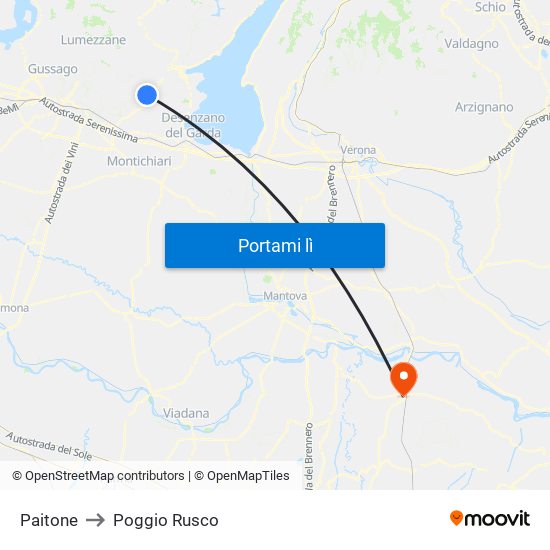 Paitone to Poggio Rusco map