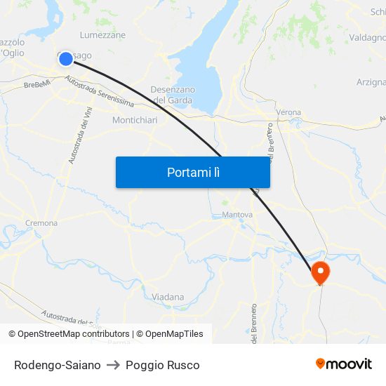 Rodengo-Saiano to Poggio Rusco map