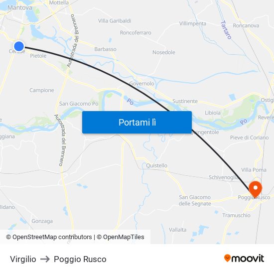 Virgilio to Poggio Rusco map