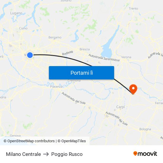 Milano Centrale to Poggio Rusco map