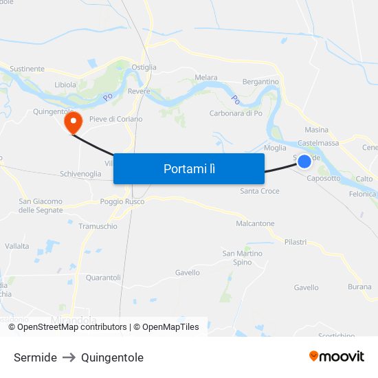 Sermide to Quingentole map