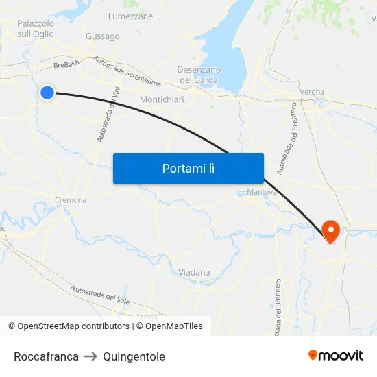Roccafranca to Quingentole map