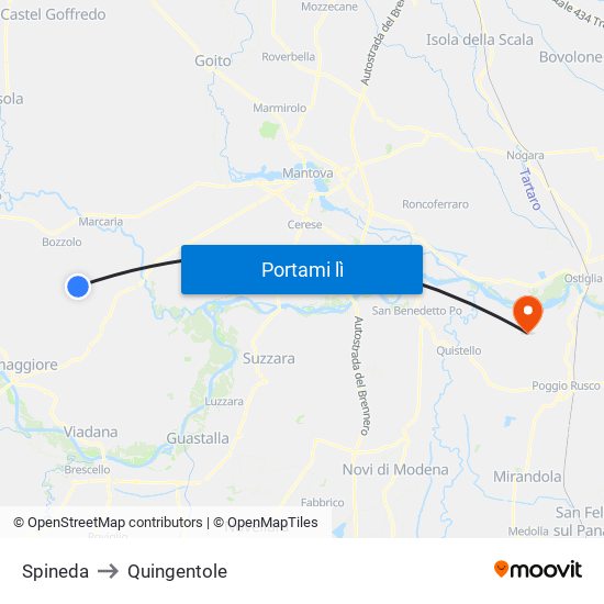 Spineda to Quingentole map