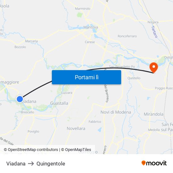 Viadana to Quingentole map