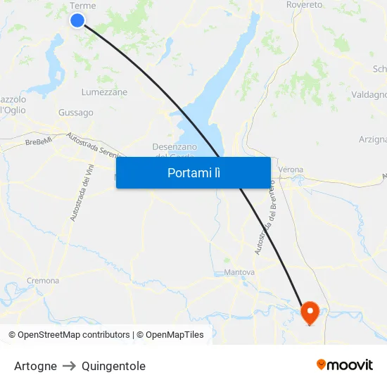 Artogne to Quingentole map