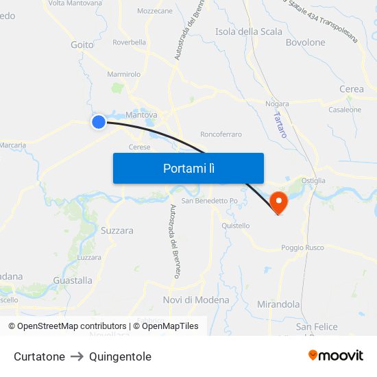 Curtatone to Quingentole map