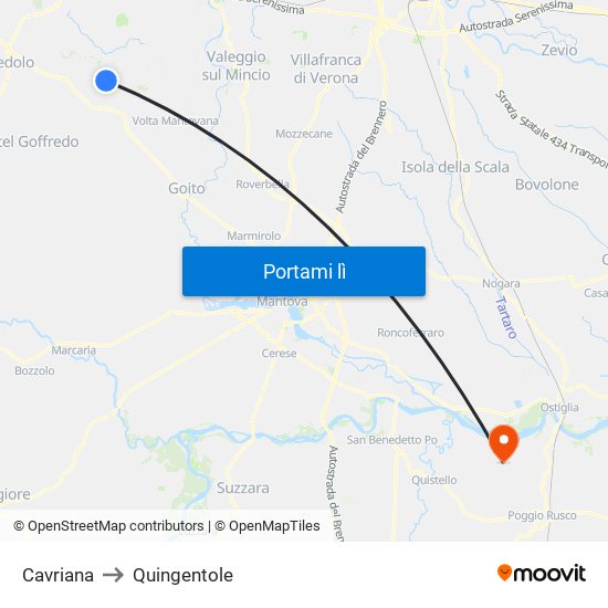 Cavriana to Quingentole map