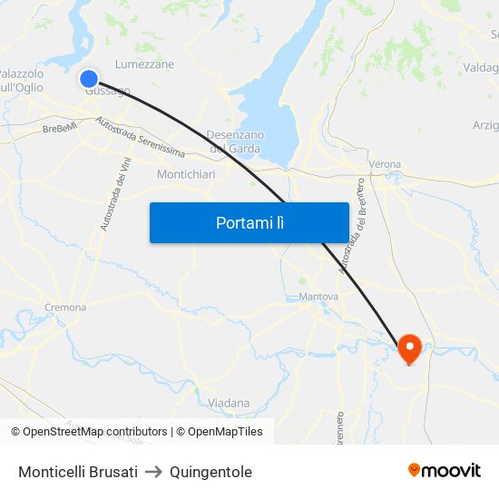 Monticelli Brusati to Quingentole map