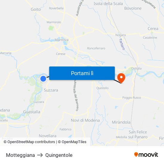 Motteggiana to Quingentole map