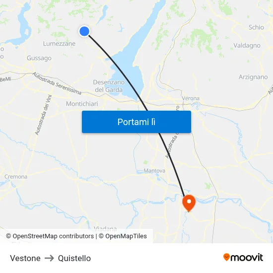Vestone to Quistello map