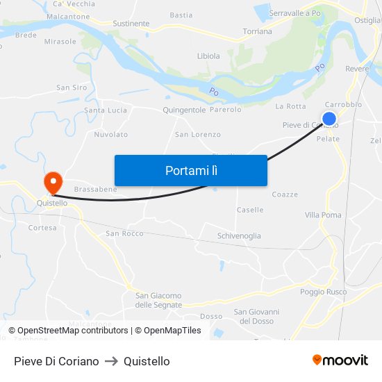 Pieve Di Coriano to Quistello map