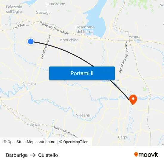 Barbariga to Quistello map