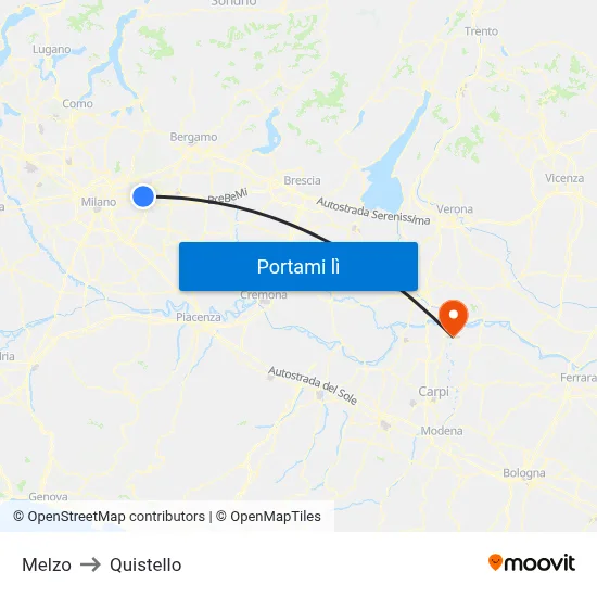 Melzo to Quistello map