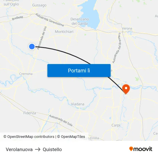 Verolanuova to Quistello map