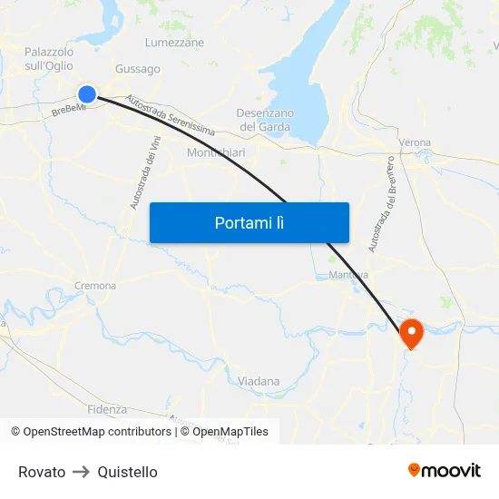 Rovato to Quistello map