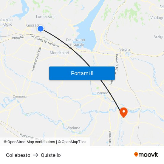 Collebeato to Quistello map