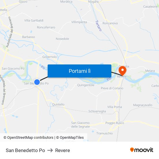 San Benedetto Po to Revere map