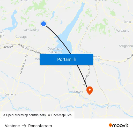 Vestone to Roncoferraro map