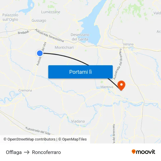 Offlaga to Roncoferraro map