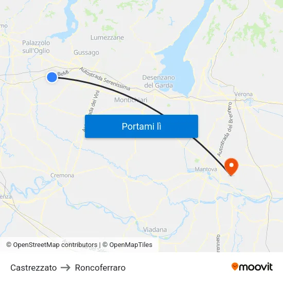 Castrezzato to Roncoferraro map