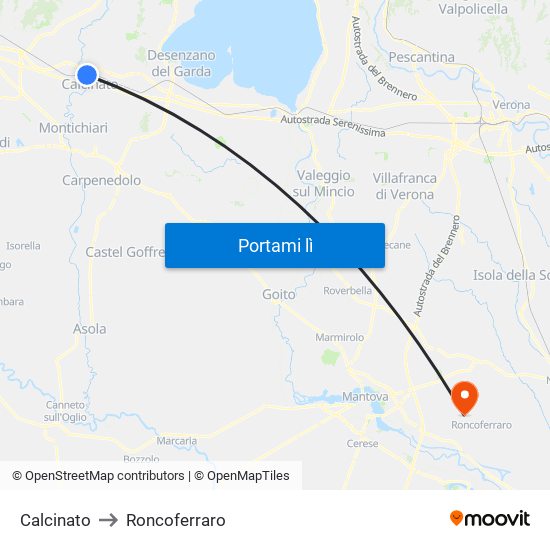 Calcinato to Roncoferraro map