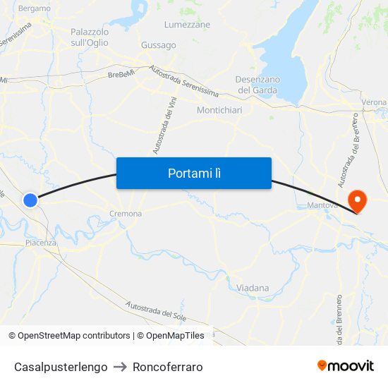 Casalpusterlengo to Roncoferraro map