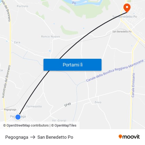 Pegognaga to San Benedetto Po map