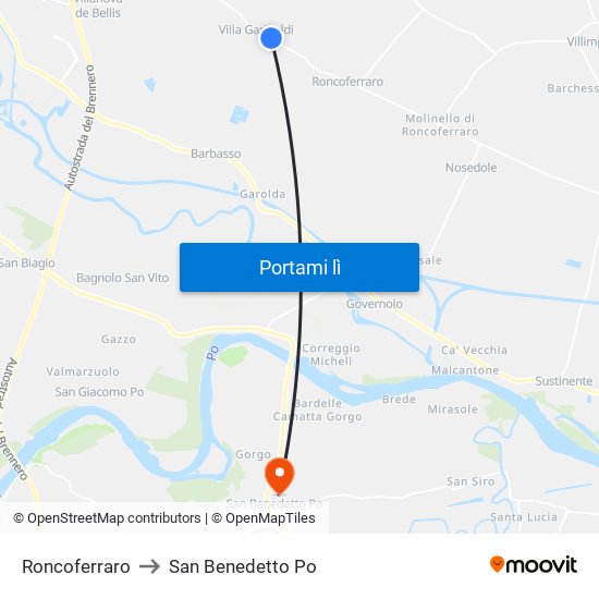 Roncoferraro to San Benedetto Po map
