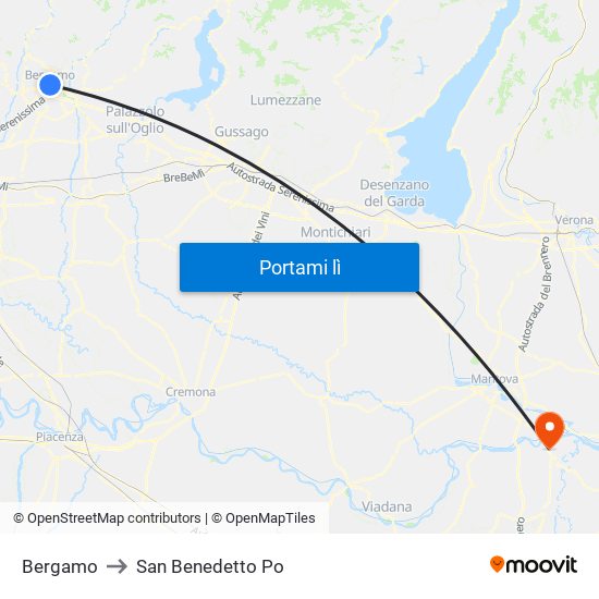 Bergamo to San Benedetto Po map