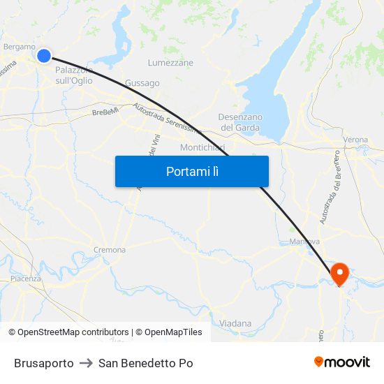 Brusaporto to San Benedetto Po map