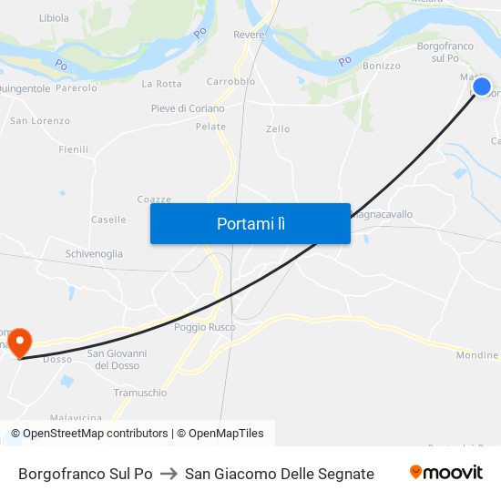 Borgofranco Sul Po to San Giacomo Delle Segnate map