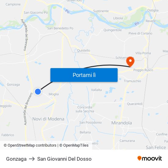 Gonzaga to San Giovanni Del Dosso map