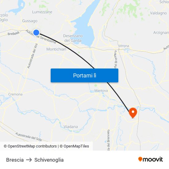 Brescia to Schivenoglia map
