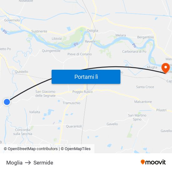 Moglia to Sermide map