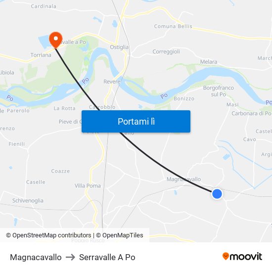 Magnacavallo to Serravalle A Po map