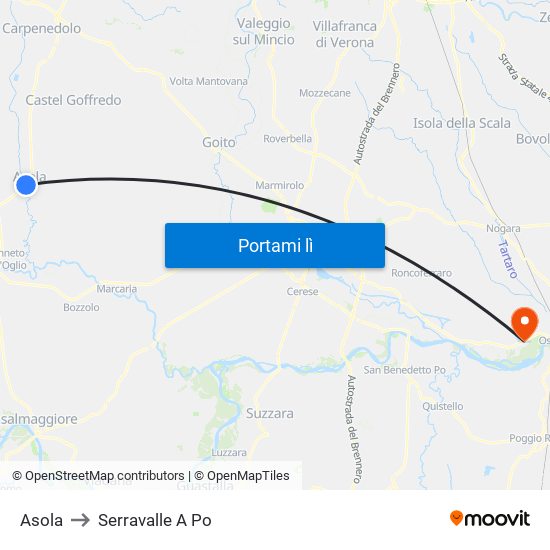 Asola to Serravalle A Po map