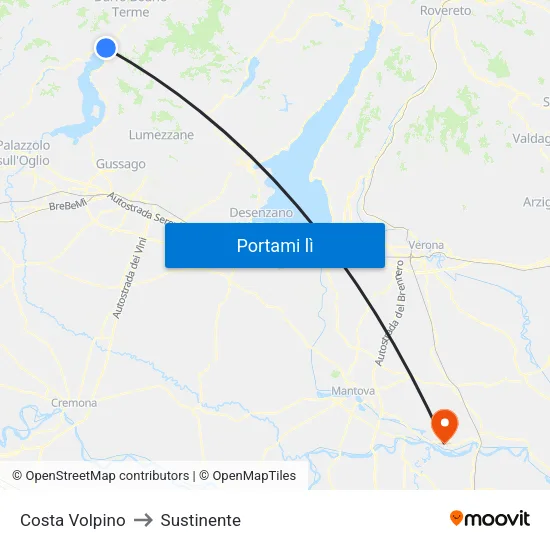 Costa Volpino to Sustinente map