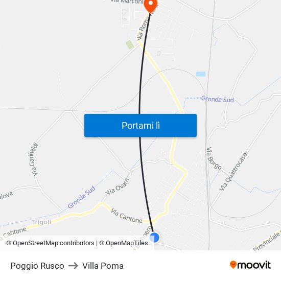 Poggio Rusco to Villa Poma map