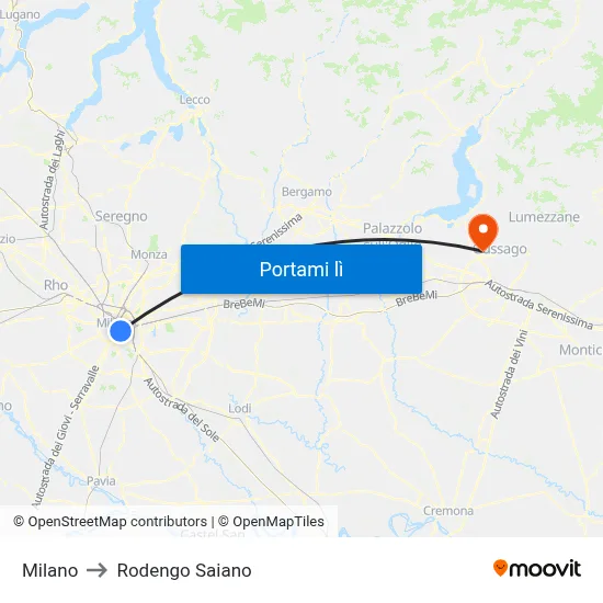Milano to Rodengo Saiano map