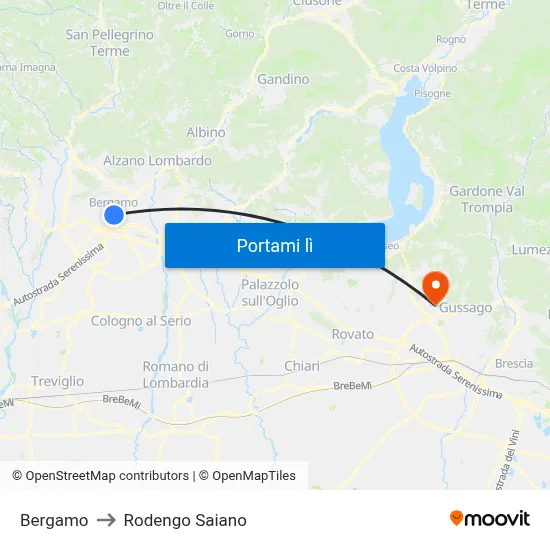 Bergamo to Rodengo Saiano map