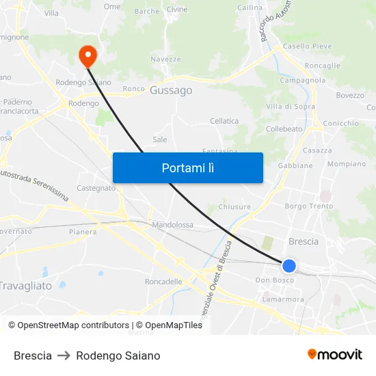 Brescia to Rodengo Saiano map