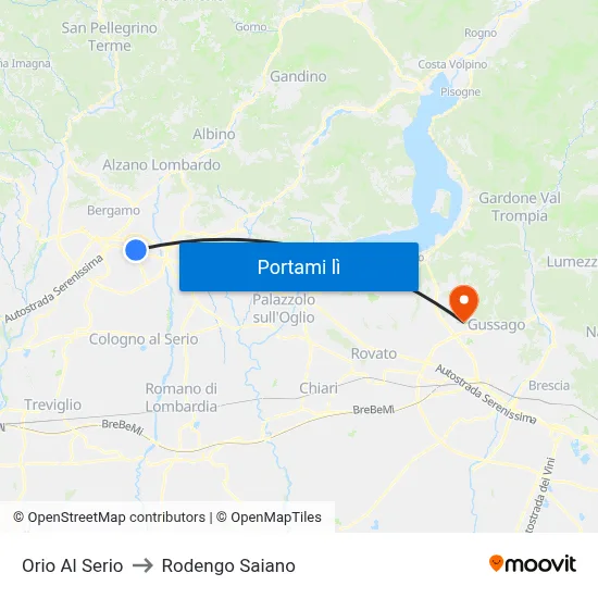Orio Al Serio to Rodengo Saiano map