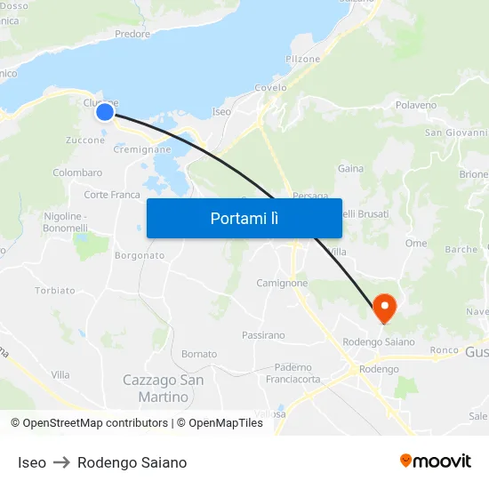 Iseo to Rodengo Saiano map