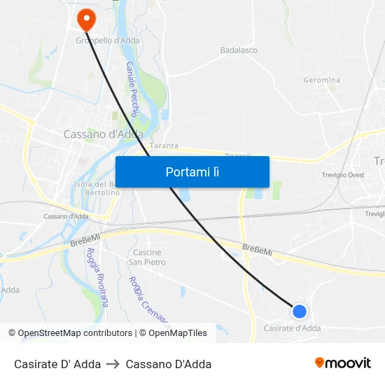 Casirate D' Adda to Cassano D'Adda map