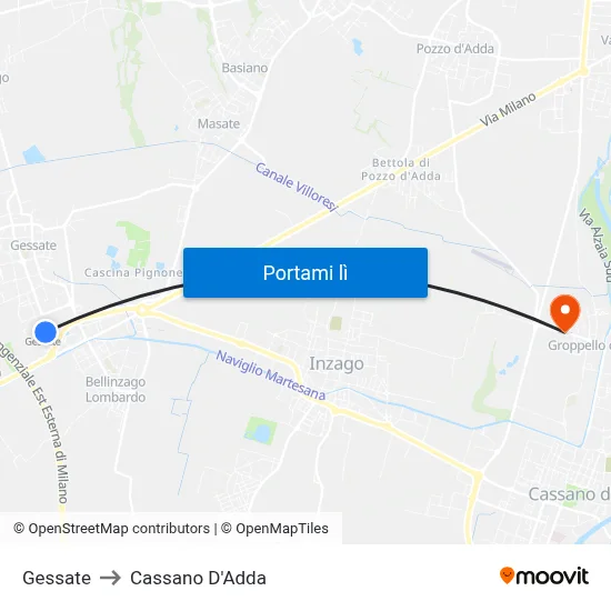 Gessate to Cassano D'Adda map