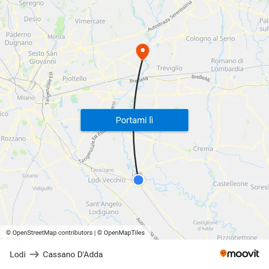 Lodi to Cassano D'Adda map