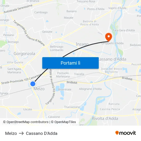 Melzo to Cassano D'Adda map