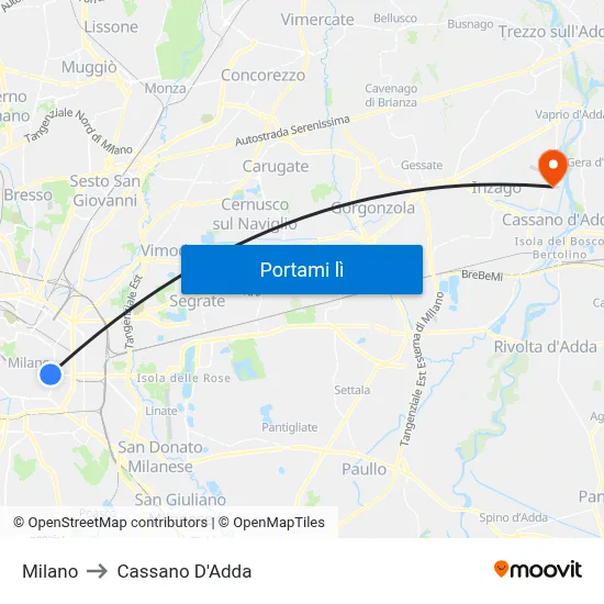 Milano to Cassano D'Adda map